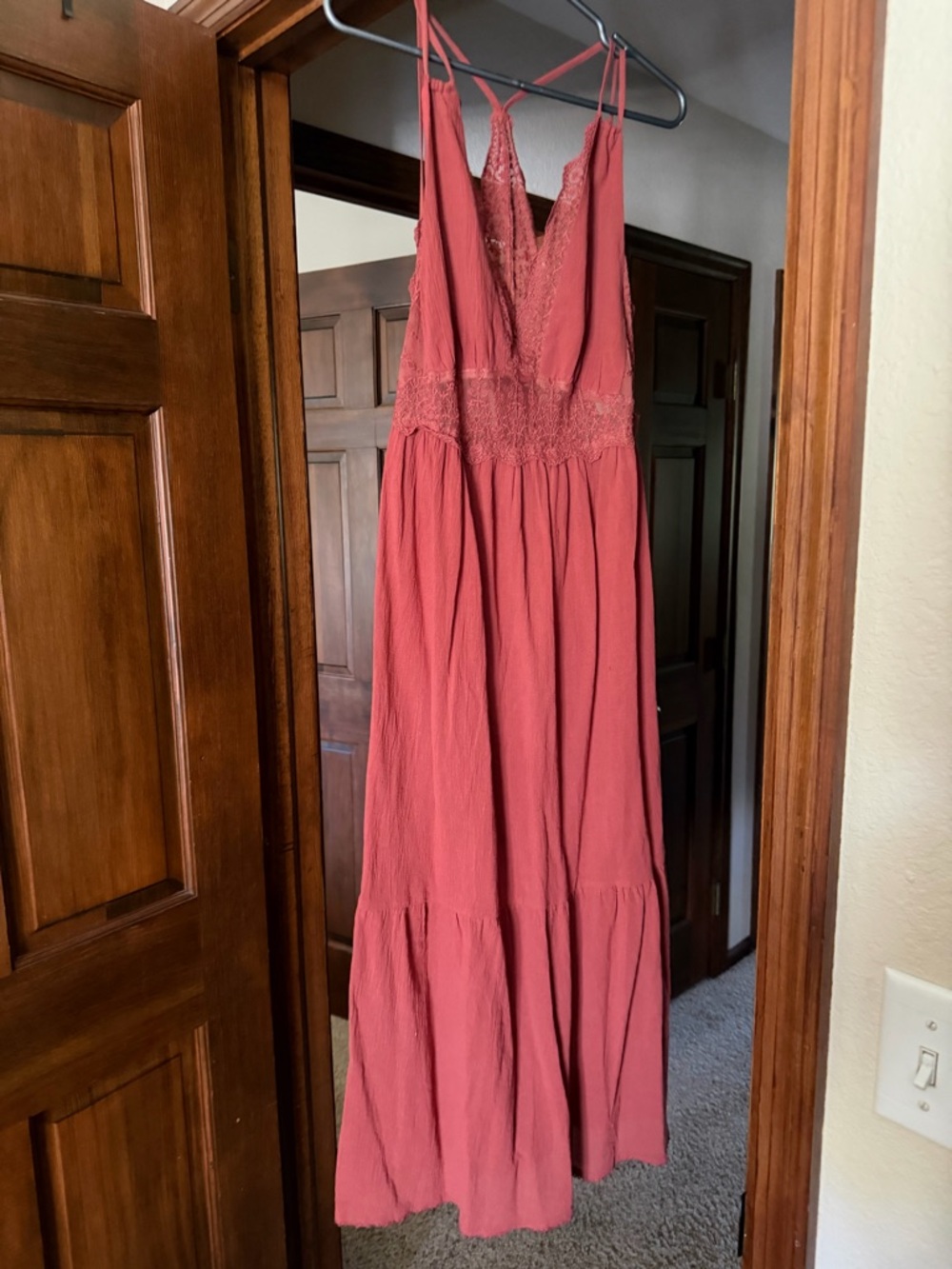 Lush Dusty Rose Lace-Trim Maxi Dress